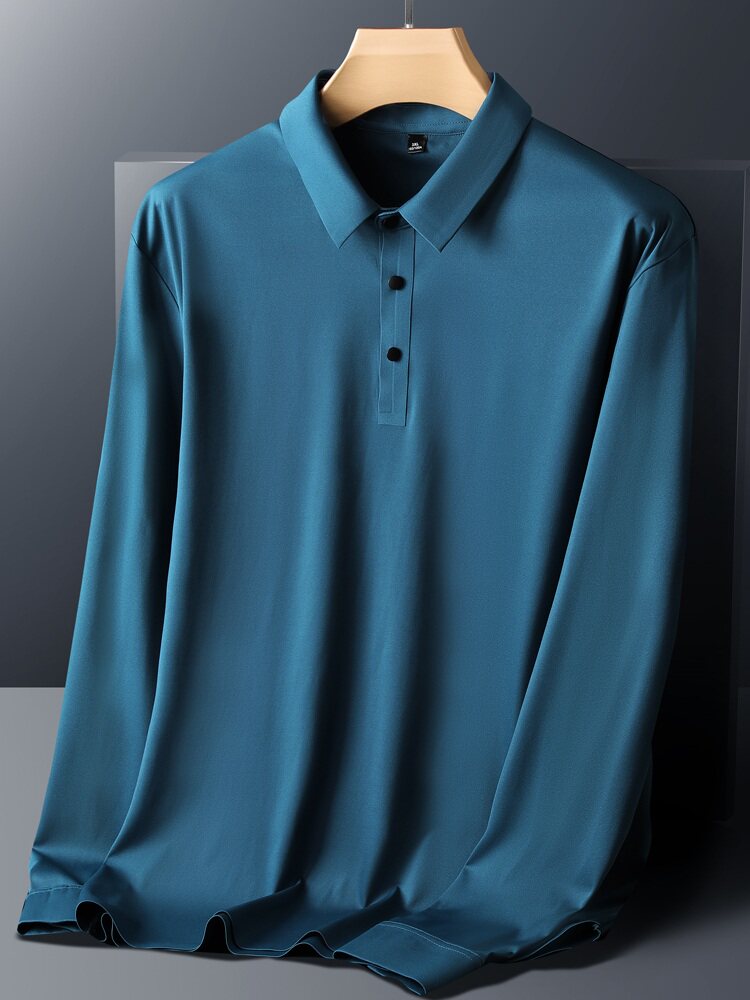 丝滑抗皱男士翻领长袖T恤春秋季大码胖子加绒打底POLO衫衬上衣服
