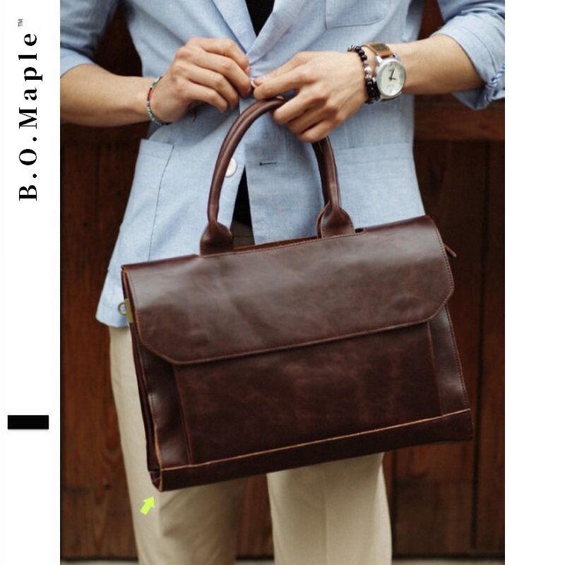 BOMaple new fashion high-grade handbag Korean version of the men's bag crazy horse leather shoulder messenger business computer briefcase