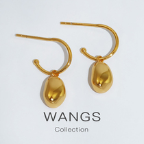 WANGS custom hand made irregular gold bean pendant 925 silver earrings European and American niche design fedoma