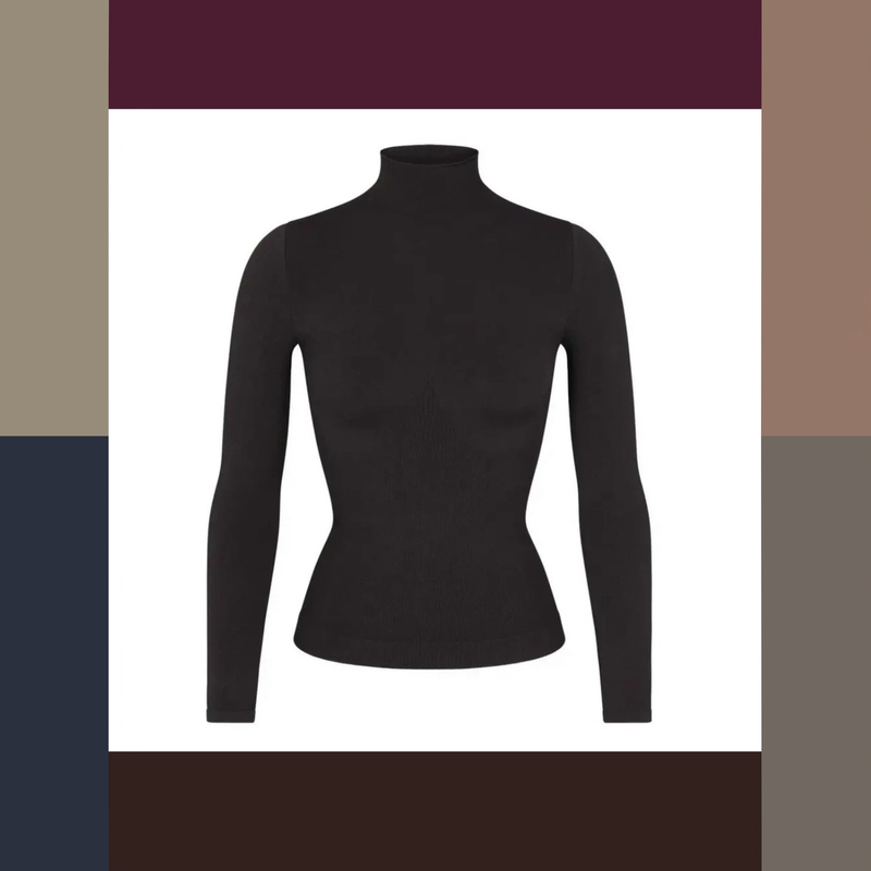 No Returns or Exchanges Xxs-4Xl Skims Soft Smoothing Mid-Neck Long Sleeve, Comfortable and Non-Restrictive Fit