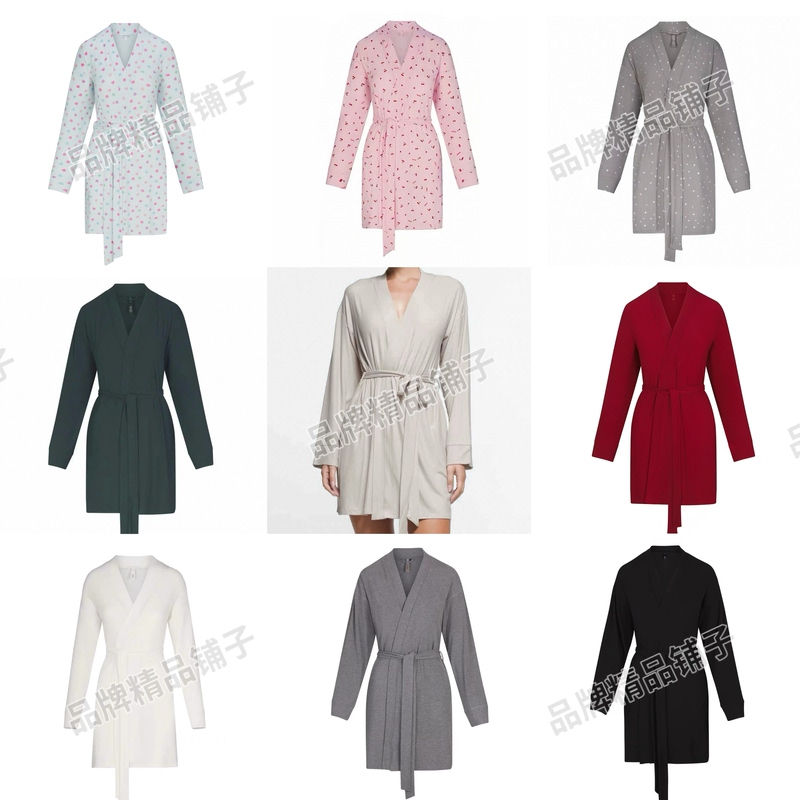 No Returns or Exchanges Xxs-4Xl Skims Soft Lounge Robe with Belt Nightgown Ribbed Modal