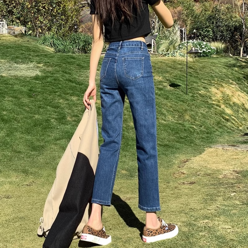 2026 New Summer Thin Vintage Blue Jeans for Women, Loose High-Waisted Spring and Autumn Cropped Straight-Leg Pants