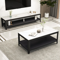 Tempered glass TV cabinet tea table combination modern simple small apartment rock plate minimalist living room cabinet Nordic light luxury