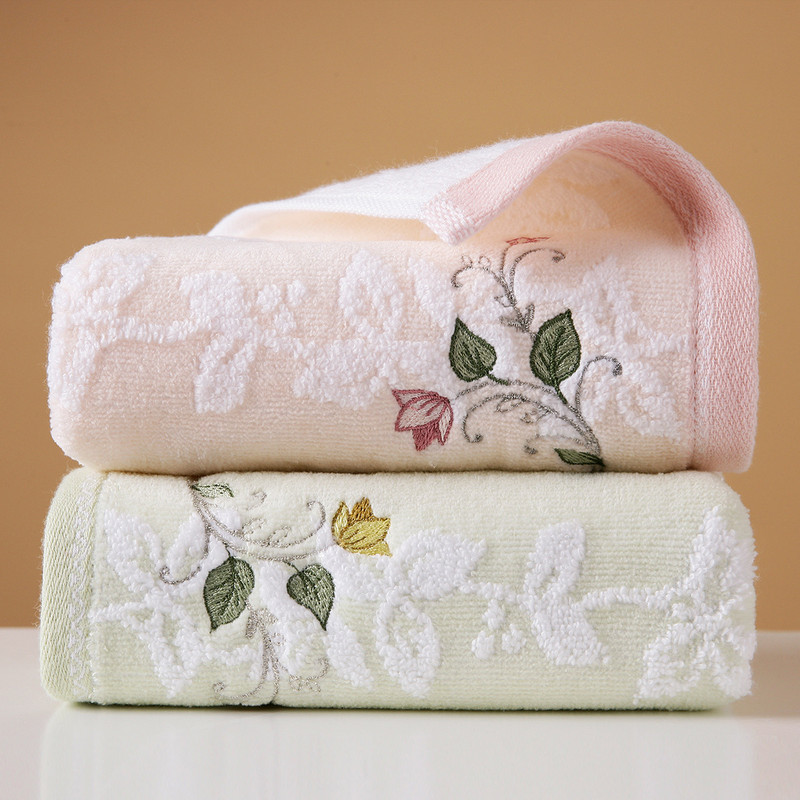 2-Pack of Jin Hao Pure Cotton Towels, 100% Cotton, Untwisted, Embroidered, Household Face Towels, Soft, Absorbent, Refreshing, Skin-Friendly