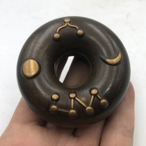 Antique antique bronze medical bell brass tiger support sun moon star brass pharmacist bell handle piece