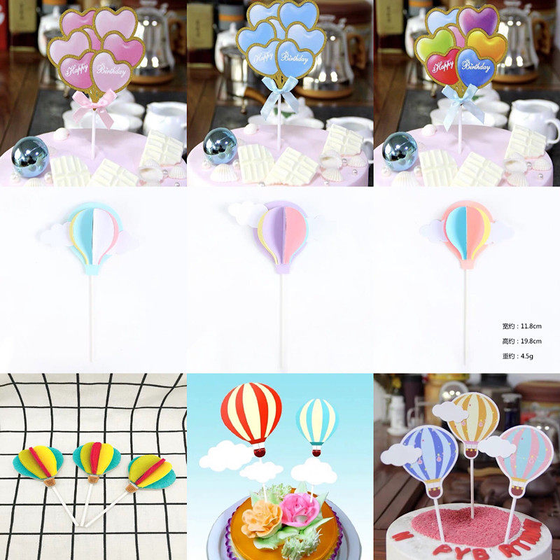 Birthday Cake Cloud Rainbow Party Decoration Plug-in Card Plug-in Cute Fun Hot Air Balloon 20 Pack