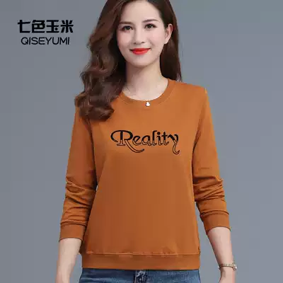 Autumn and winter clothes long sleeve T-shirt women loose cotton top middle-aged and old round neck thick cotton T base shirt mother shirt