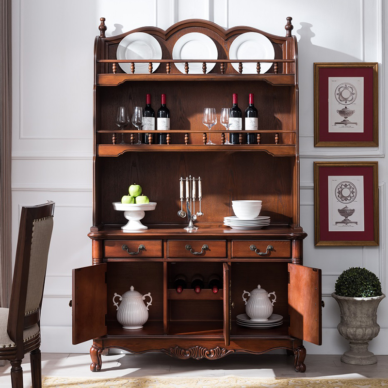 American-style solid wood combination dining cabinet painted multi-functional wine cabinet European-style living room retro large-capacity porch tea cabinet