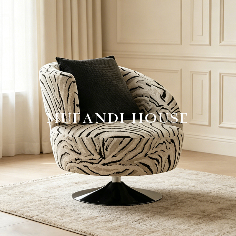 Mufandi Mid-Century Style Zebra Pattern Swivel Single Sofa Chair Light Luxury Leisure Chair Living Room Balcony Designer Lounge Chair Mufandi Mid-Century Style Zebra Pattern Swivel Single Sofa Chair Light Luxury Leisure Chair Living Room Balcony Designer Lounge Chair