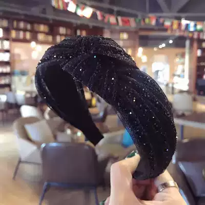 South Korea East Gate black bow rhinestone diamond hair hoop female French retro wide edge pressure hair hoop hair accessories tide