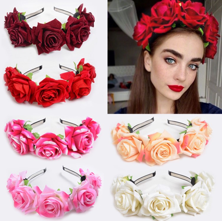 New velvet simulation rose flower garland headband Seaside vacation shooting hair accessories hairband Sen female headband
