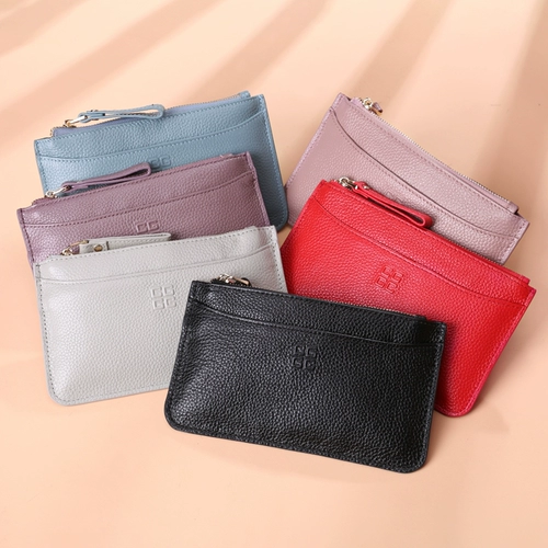 Кошелек, маленькая сумка клатч, кожаный ультратонкий бумажник с молнией, сумка с петлей на руку, из натуральной кожи, воловья кожа