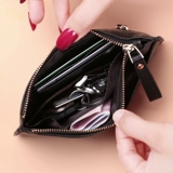 Кошелек, маленькая сумка клатч, кожаный ультратонкий бумажник с молнией, сумка с петлей на руку, из натуральной кожи, воловья кожа