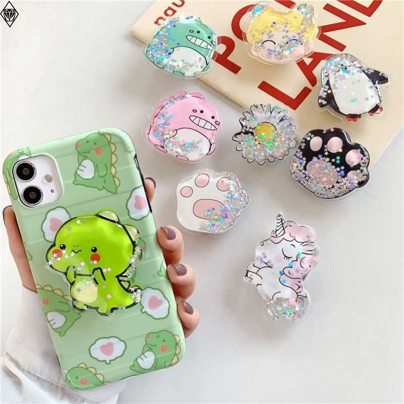 Mobile phone airbag bracket Korean ins quicksand liquid mobile phone protective shell multi-functional retractable air cushion cartoon ring buckle female
