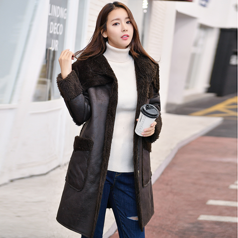 皮毛一体女装2019新款秋冬羊羔毛外套女中长款韩版宽松ins鹿皮绒