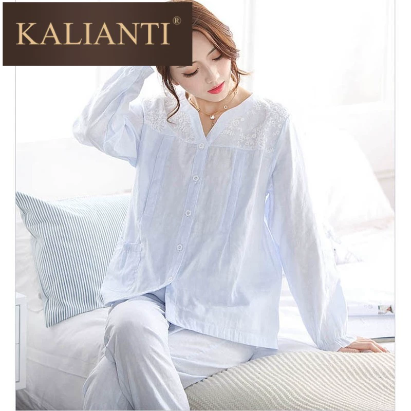 Mùa xuân và mùa hè vải gạc mỏng quần áo giam giữ phụ nữ mang thai sau sinh cho con bú và cho con bú quần áo giam giữ đồ ngủ mùa xuân và mùa thu ở nhà - Giải trí mặc / Mum mặc