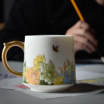 Holiday high-end gift white porcelain mug with lid filter Cup household ceramic water cup office tea cup