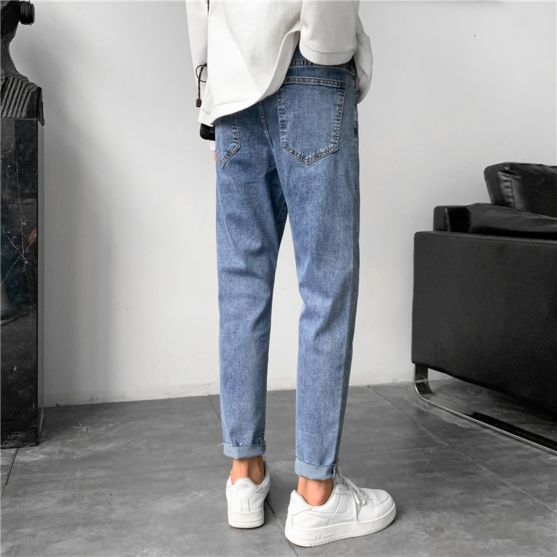 Jeans Men's Autumn Tide Brand Slim Small Feet Fray 2021 New Hong Kong Style Casual Versatile Long Pants Tide Brand