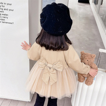 KIDSWEAR girls windbreaker jacket spring and autumn 2024 new childrens style casual mid-length baby girl spring clothing