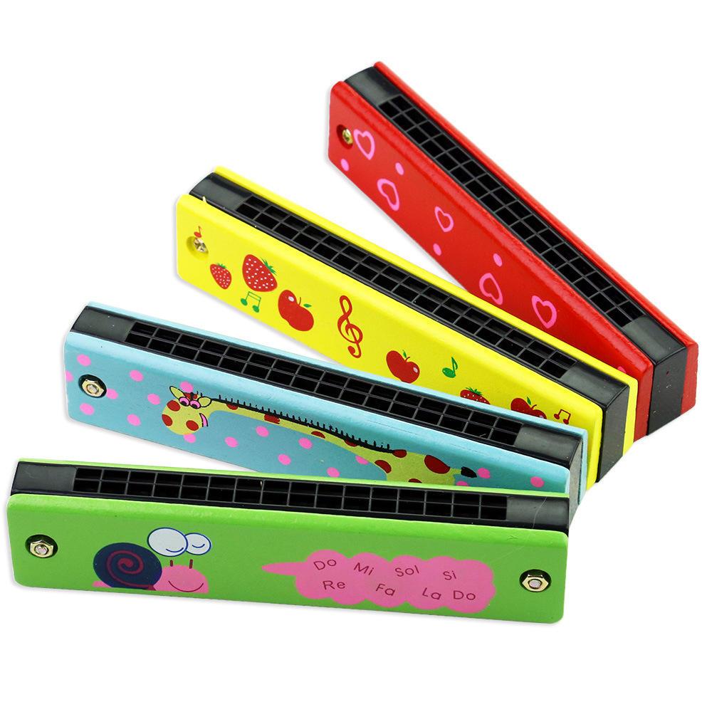 Harmonica Children's enlightenment musical instrument Kindergarten students teaching wooden 16 mouth double row can play harmonica wooden toy