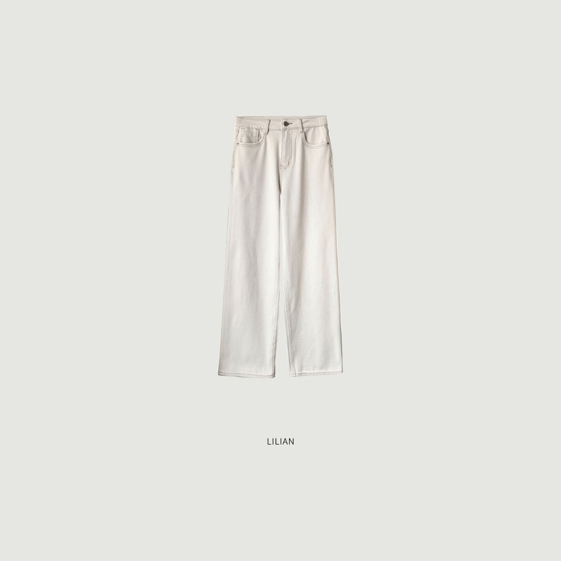 Lilian 【Comic Legs】 Simple Style, Drapey, Relaxed White Denim Straight-Leg Tencel Cotton Pants