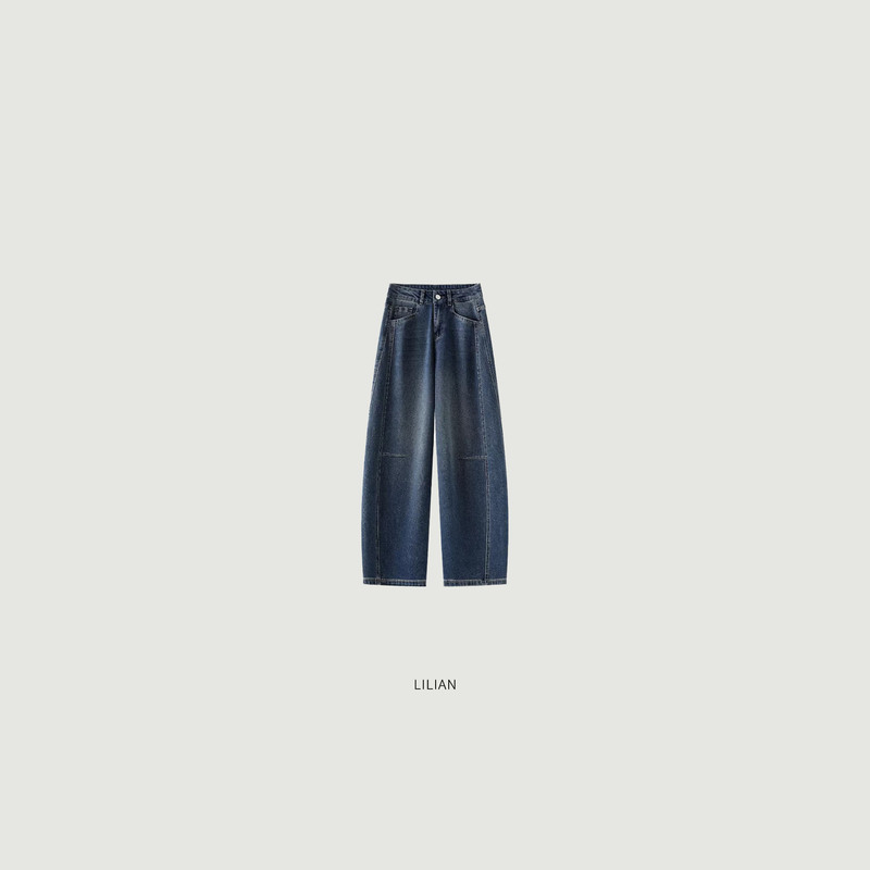 Lilian Fashionable Retro High-Waisted Scimitar Jeans 26 Spring American-Style Washed Wide-Leg Loose Trousers for Women