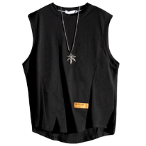 Sleeveless Vest Mens Tide Signs retro washed pure color Summer outwear Personality Trend Splicing Loose shoulder t-shirt