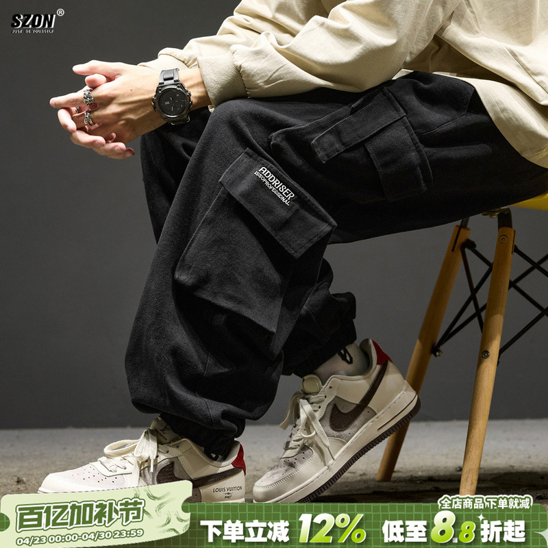 Men's Cargo Pants American Style Trendy Brand Cool Functional Paratrooper Pants Multi-Pocket Loose Jogger Pants Spring Pure Cotton Casual Pants