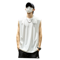 Vest mens summer thin ice silk vest sports tops loose and versatile Japanese style simple letter sleeveless T-shirt