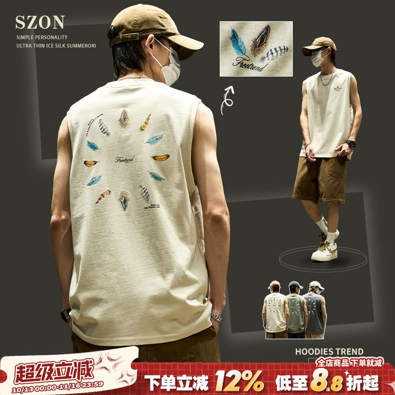 American-Style Vest for Men, New Summer Model with Fun Prints, Casual Sleeveless Top, Loose Trendy Painted Sleeveless T-Shirt ins