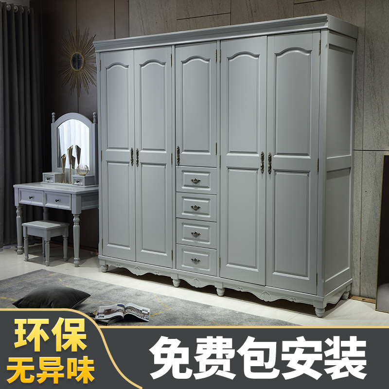American Full Solid Wood Large Wardrobe Bedroom Countryside Retro Light Lavish Log Children Push-and-pull Four Doors Five Doors Oak Cabinet