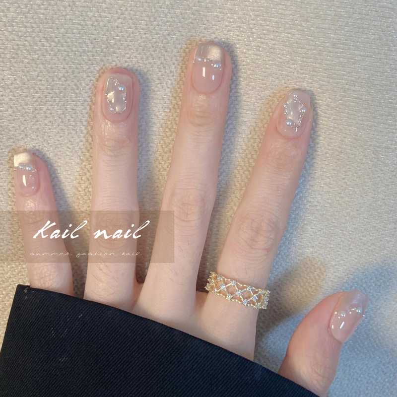 Kail Nail Handmade Nails, Cat's Eye Shell, Simple Short Nails, French Manicure, Wearable Nails, High-End Feel, Summer