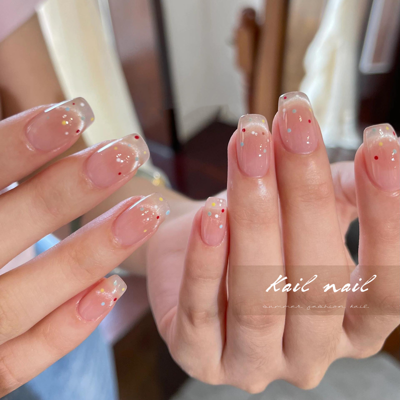 Kail Nail Handmade Nails Cat Eye Polka Dot Cute Hand-Painted French Manicure Wearable Nails 2024 New Short Nails