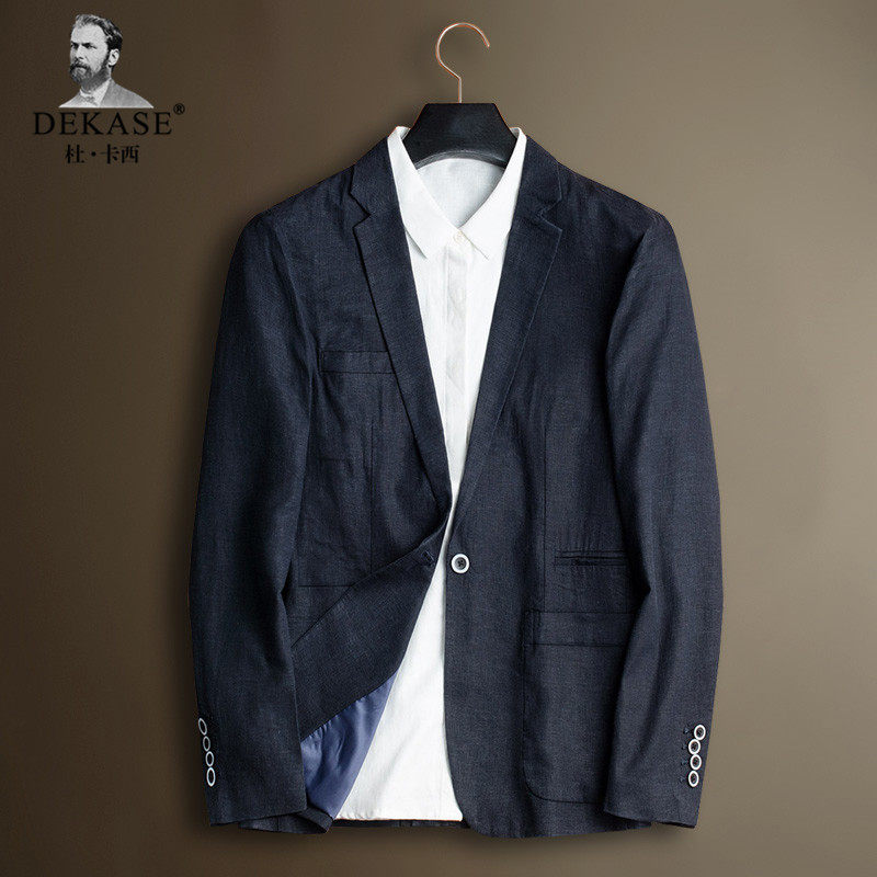 Dekase autumn new linen suit men's top single slim single western jacket solid color casual suit men