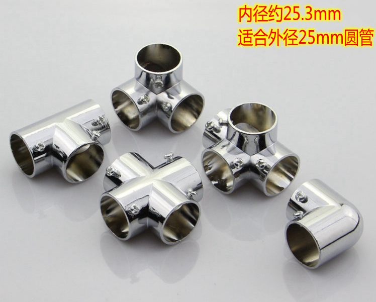 Round pipe connecting piece zinc alloy tee right angle four-way T pass elbow 25mm stainless steel pipe fitting accessories shelf
