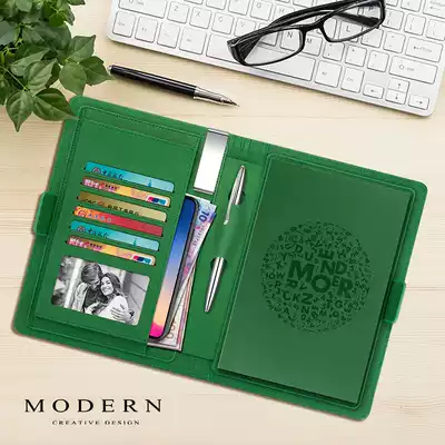 Modern high-grade hard leather notebook business leather notebook office Handbook stationery custom Logo