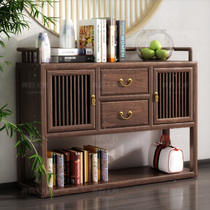 Ash wood solid wood side cabinet tea cabinet New Chinese black walnut multi-purpose locker rack