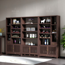 New Chinese furniture solid wood wine rack red wine cabinet Elm Bogu winery wine cellar with light display stand partition cabinet customized