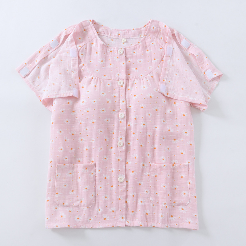 Post-Chest Surgery Clothing with Sleeve Openings and Chest Pads, Short-Sleeved Women's Top, Special Cotton Pajamas for Picc Line Placement