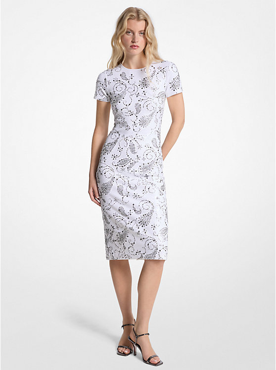 Mk Dress Studded Paisley Scuba Dress