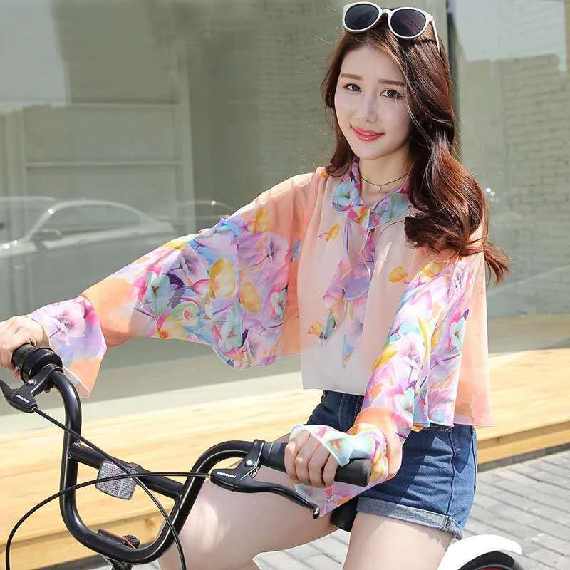 Sunscreen shawl women's cycling summer thin anti-UV chiffon shirts with Western style driving long-sleeved sunscreen clothing