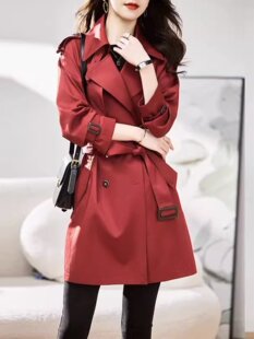 Осенний красный элегантный плащ, средней длины, облегающий крой
