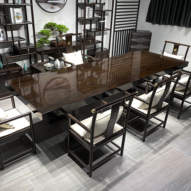 Black Sandalwood Large Board Tea Table Solid Wood Log Large Plate Table Bahua Tea Table Tea Table Tea Table Desk New Chinese Owner Desk