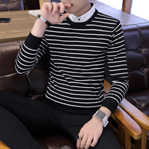 2021 Spring and Autumn Shirt Collar Sweater Mens Fake Collar Thin Men Korean Fake Two Knitted Sweater