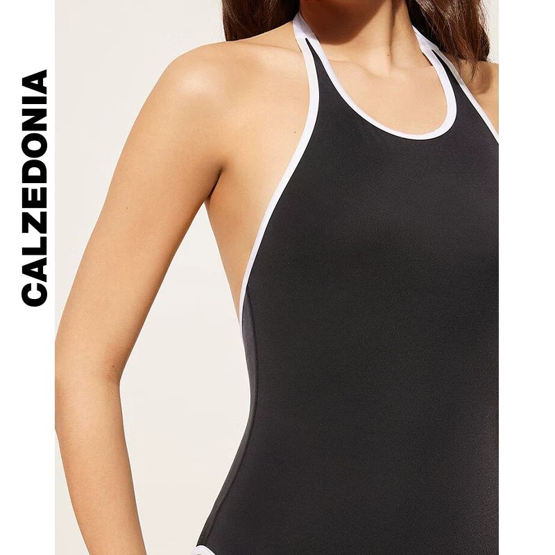 CALZEDONIA носки Kaze летом женский морской курорт бандо чёрно-белый контраст слитный купальник 0IS1852