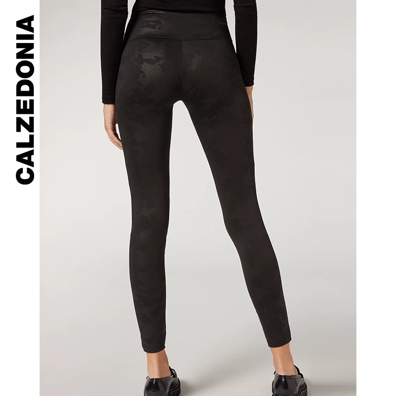 CALZEDONIA Kazerite Socks Women's Black Camouflage Printed Warm Leggings Leggings MODP1067