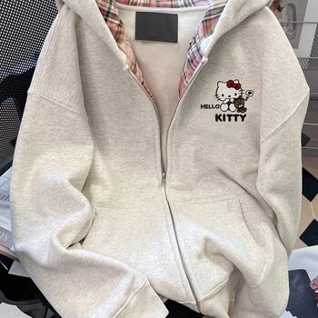 2025 Super Popular Age-Reducing Kitty Cat Sweatshirt Cardigan for Female Junior High School Students, Autumn Korean Style Chic Unique Hooded Jacket