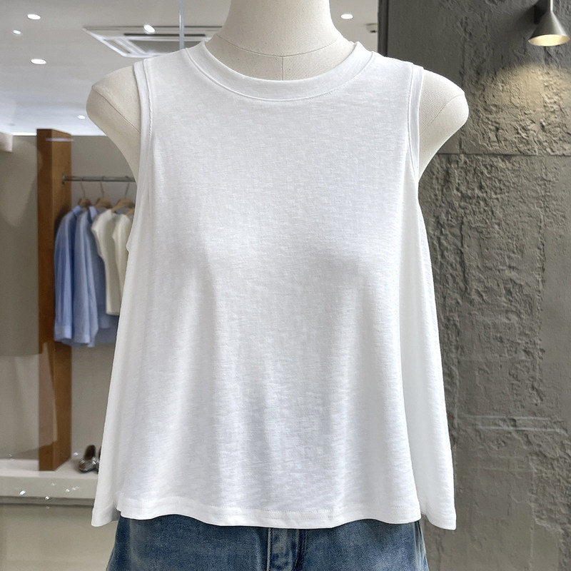 Simple Style Solid Color A-Line Wide Hem Bamboo Cotton Sleeveless Vest, Slimming, Soft, Comfortable, Casual and Versatile Top