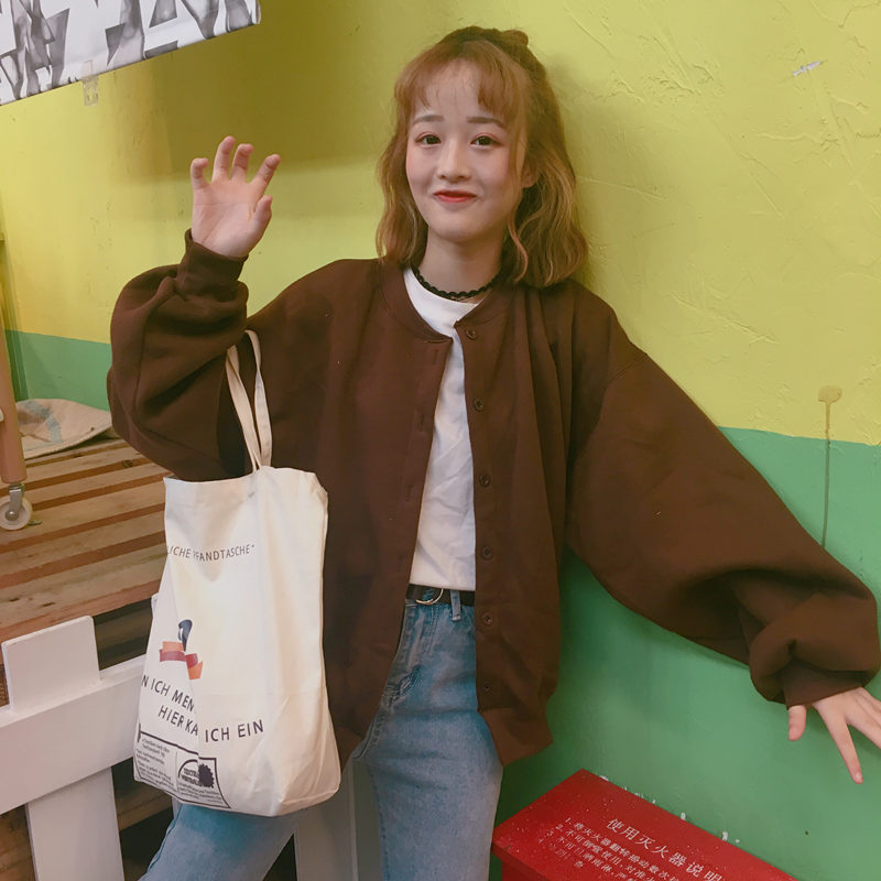 Mùa xuân và mùa đông Mùa đông Mới Hàn Quốc bf Gió ulzzang Loose Lantern Tay áo len Nữ sinh Áo khoác áo sơ mi sọc