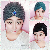 VINTAGE European and American retro fashionable all-match pleated diamond accessories Xinjiang Muslim knitted woolen bag hair cap